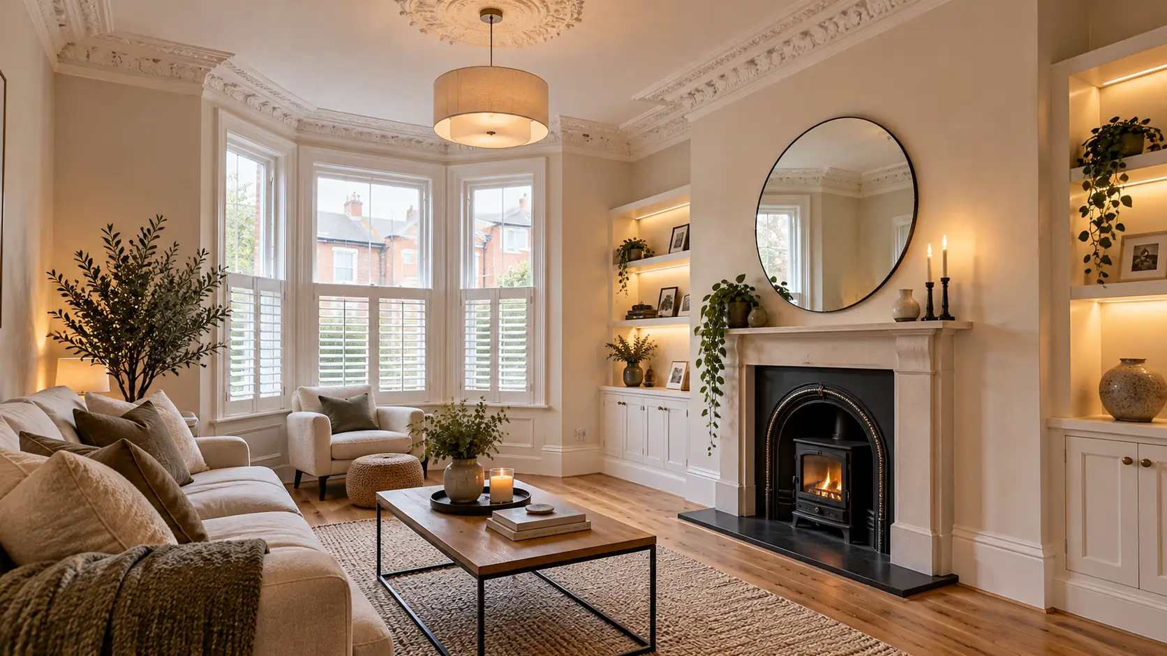 Plastering and decorating: Victorian living room, skimmed and decorated