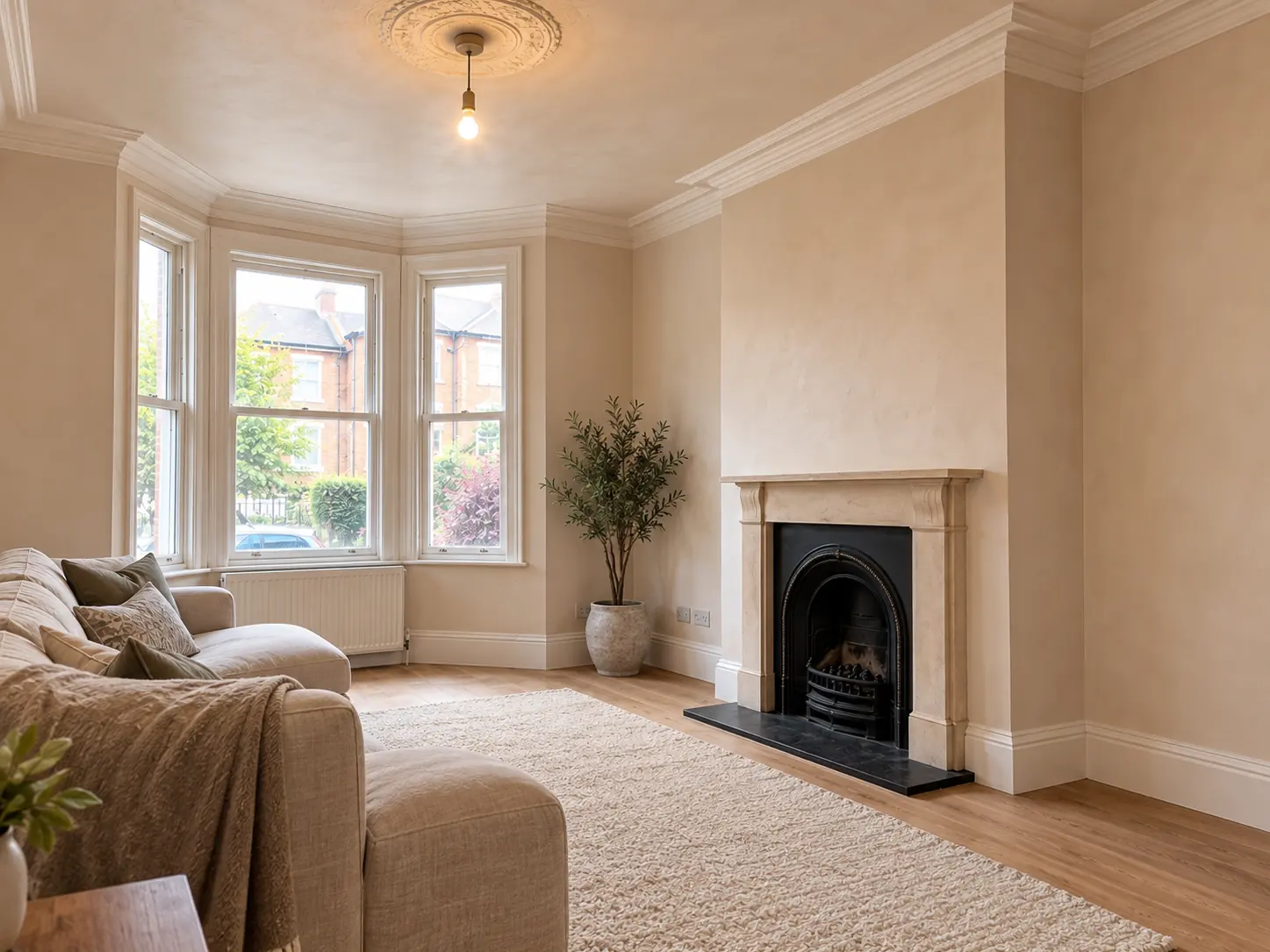 Skimmed and decorated living room: Victorian bay-fronted lounge