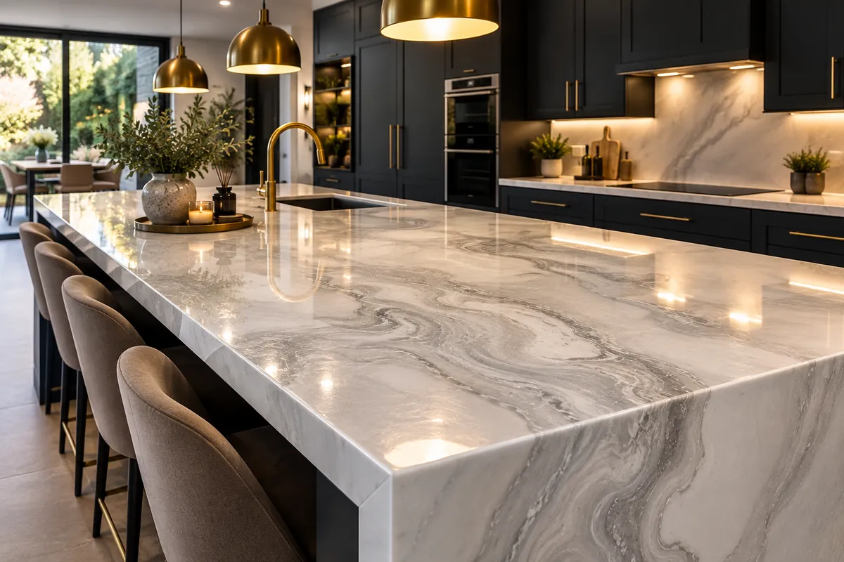 Resin countertop: Pearl metallic kitchen island