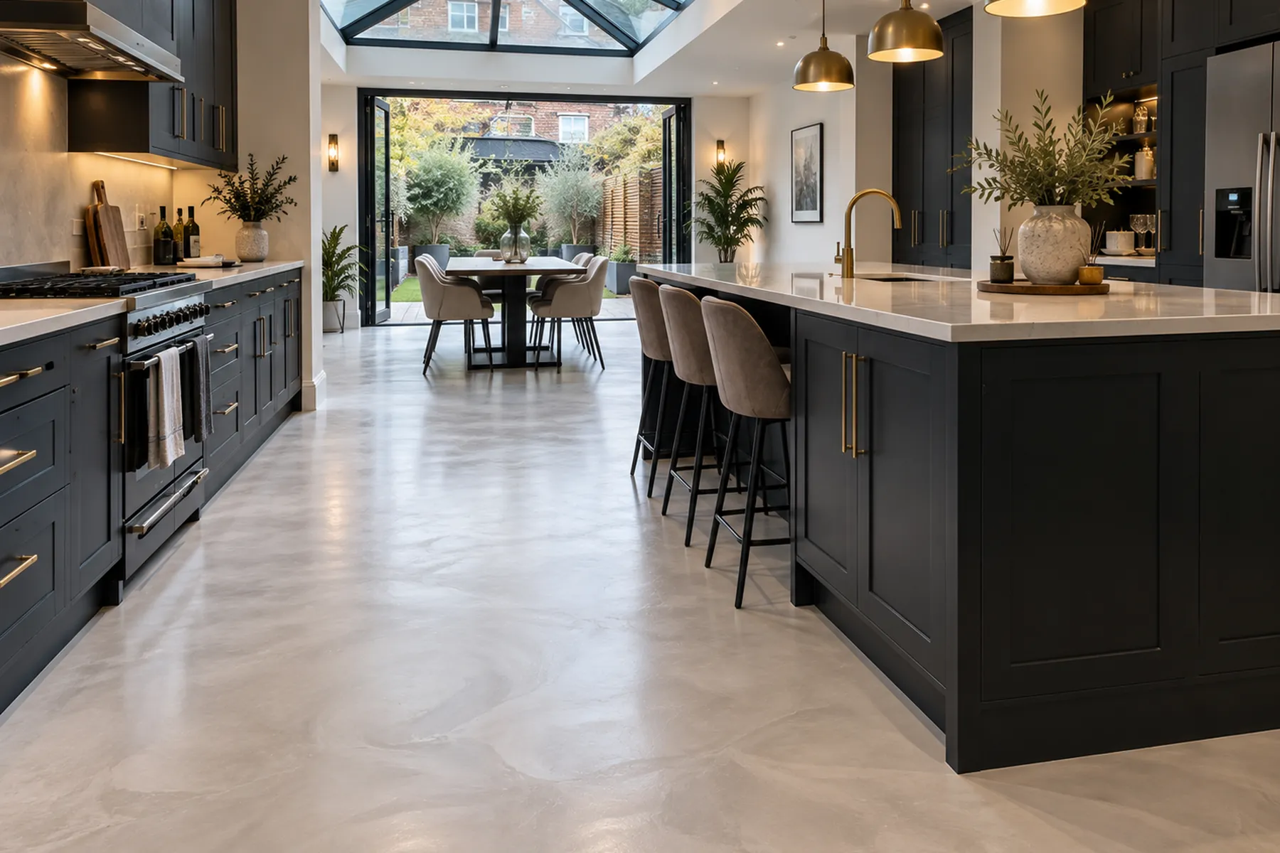 Microcement kitchen floor: Seamless from kitchen to dining