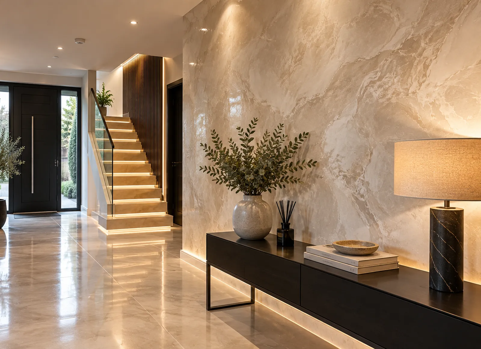 Venetian plaster wall: Polished ivory, entrance hallway